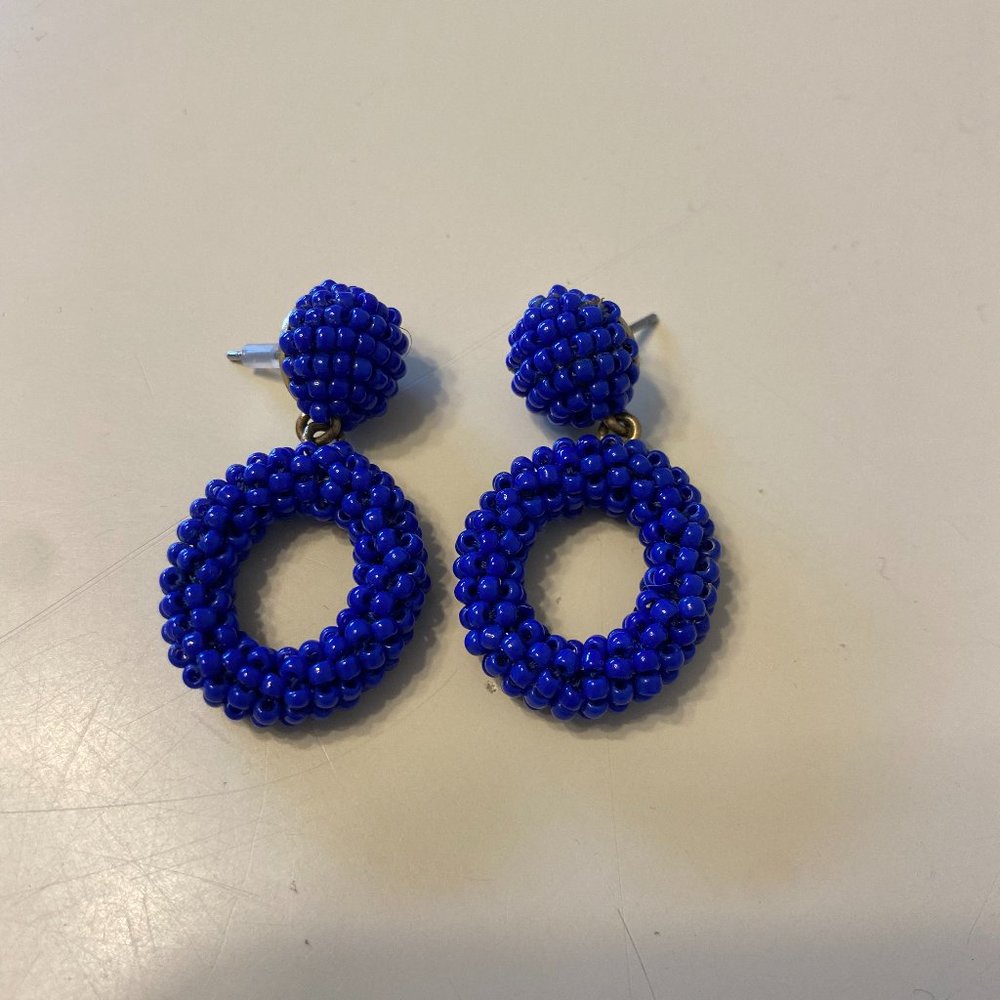 FINAL CHANCE J Crew Blue Beaded Dangle Hoop Earrings